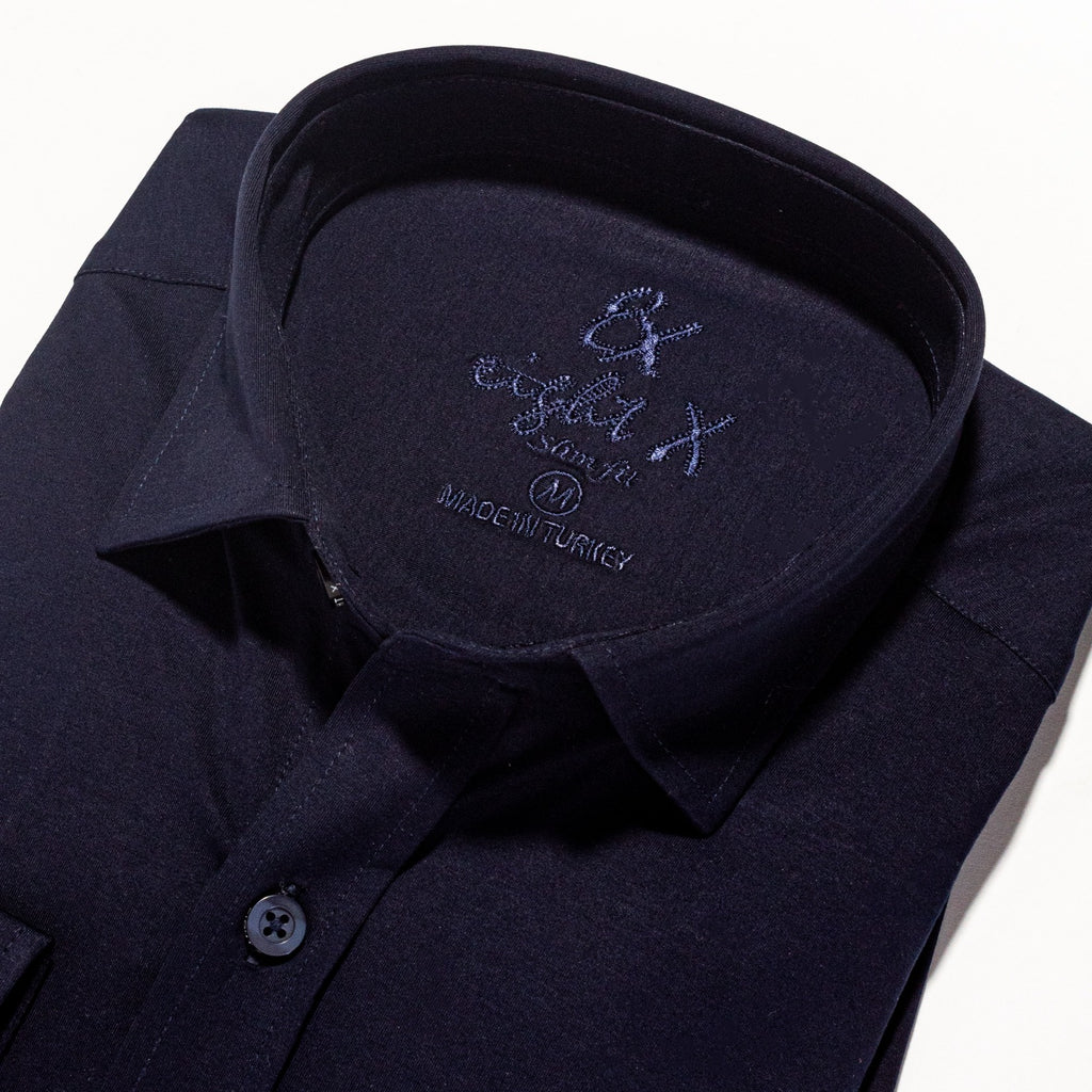 Solid Cotton Slim Fit Button Down Shirt - Navy  Eight-X   
