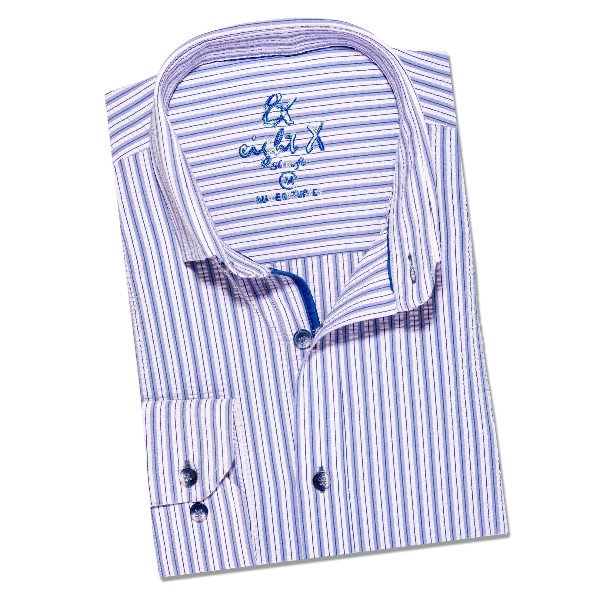Extra Striped Seersucker Button Down Shirt Button Down Shirts Eight-X BLUE S 