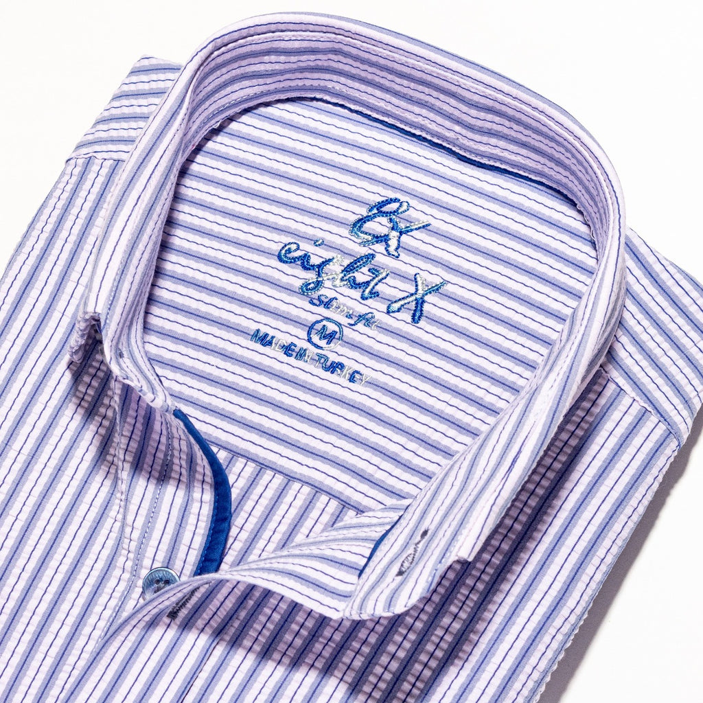 Extra Striped Seersucker Button Down Shirt  Eight-X   