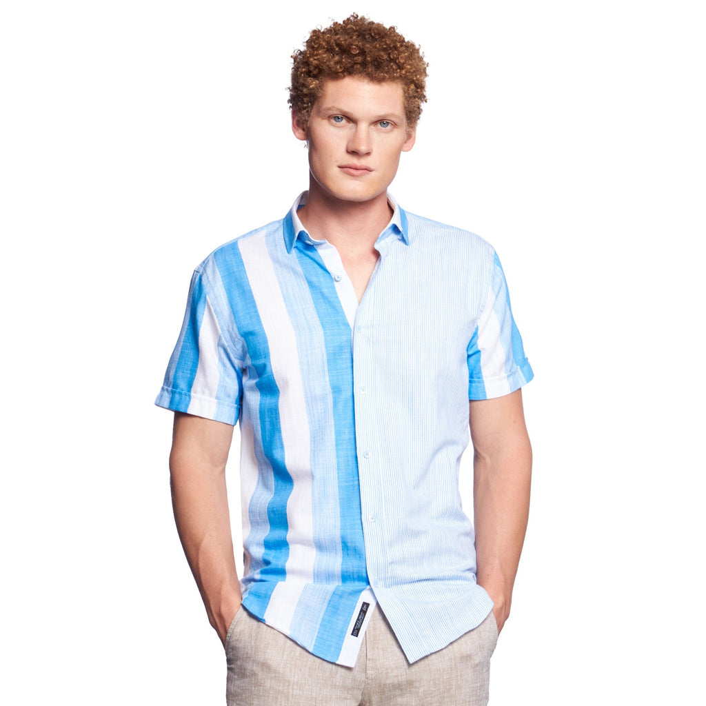 Honey, I Shrunk the Stripes Short Sleeve Button Down Shirt  Eight-X BLUE S 