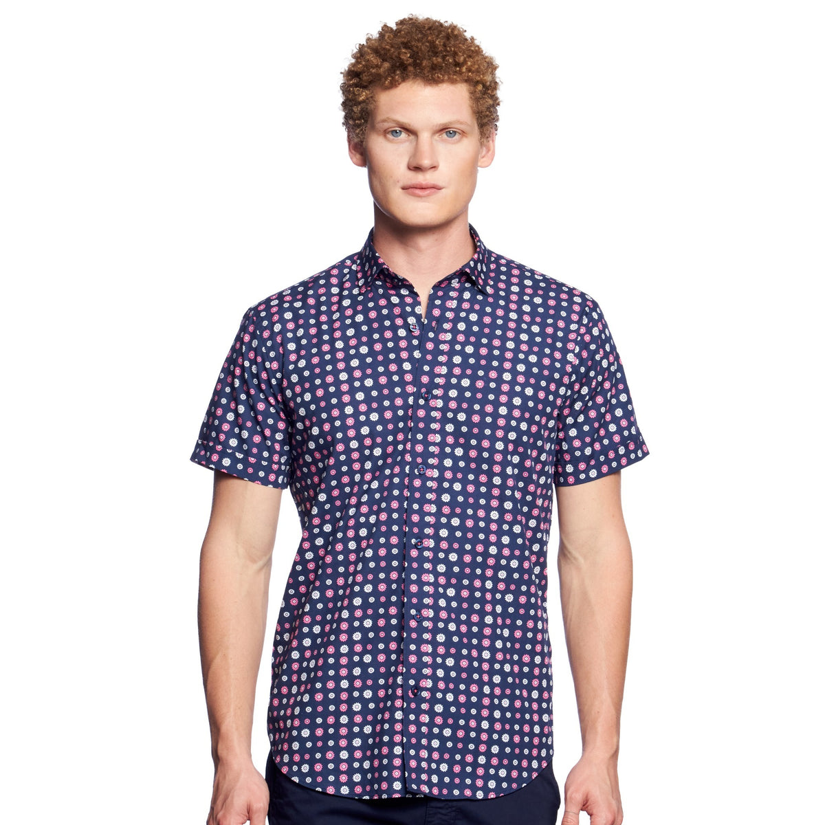 Flower Power Short Sleeve Button Down Shirt Button Down Shirts Eight-X NAVY S