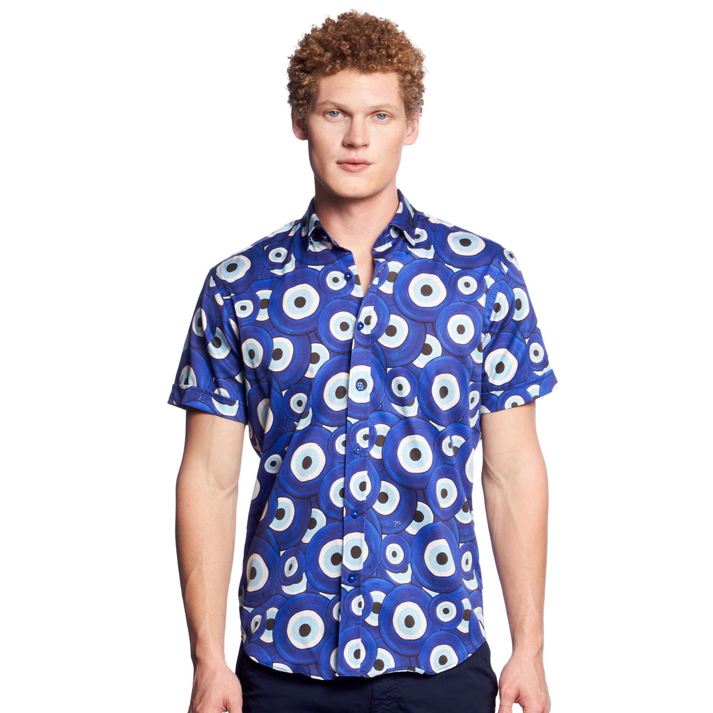 Evil Eye Short Sleeve Button Down Shirt  Eight-X BLUE S 