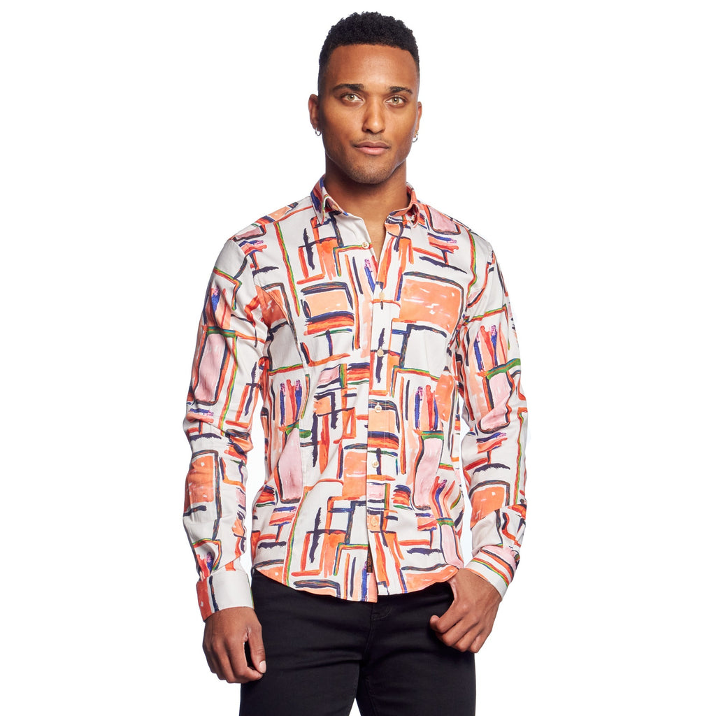 Painterly Button Down Shirt - Peach  Eight-X MULTI S 