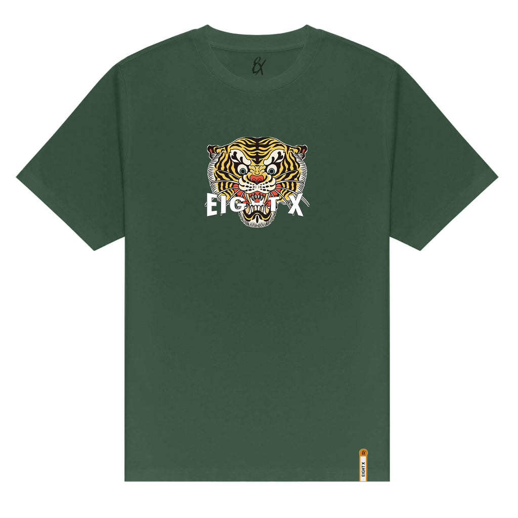 Feline Graphic T-Shirt - Green Graphic T-Shirts Eight-X GREEN S 