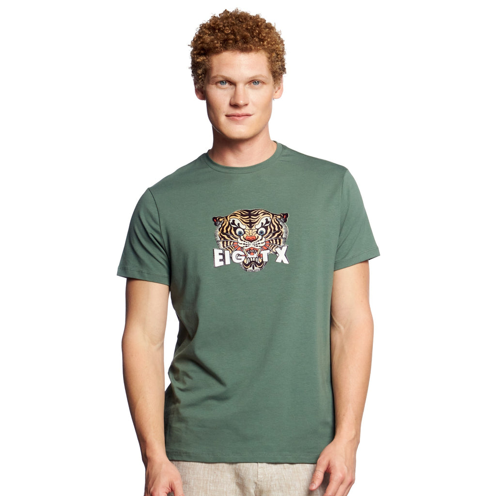 Feline Graphic T-Shirt - Green Graphic T-Shirts Eight-X   