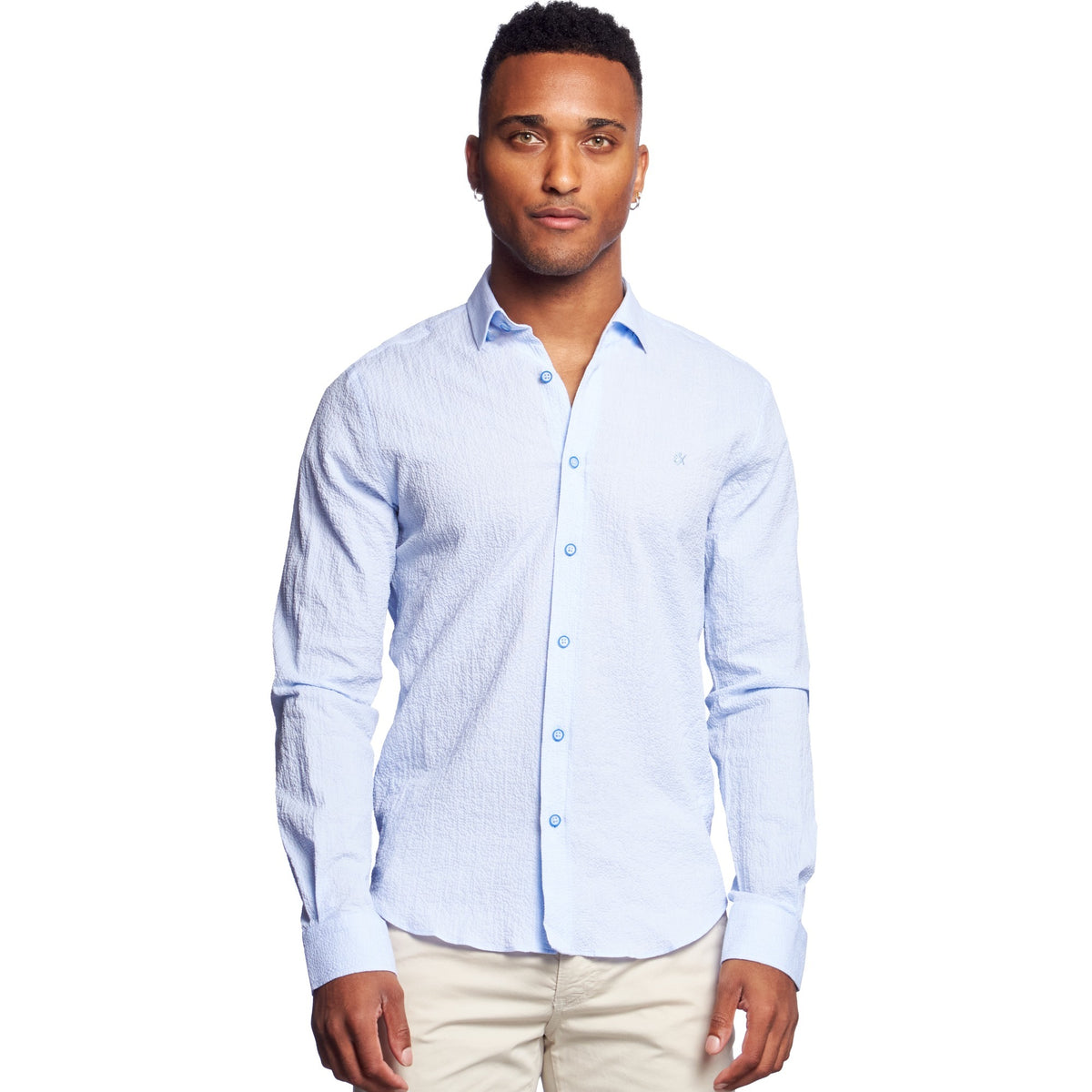 Seersucker Button Down Shirt - Blue Button Down Shirts Eight-X   