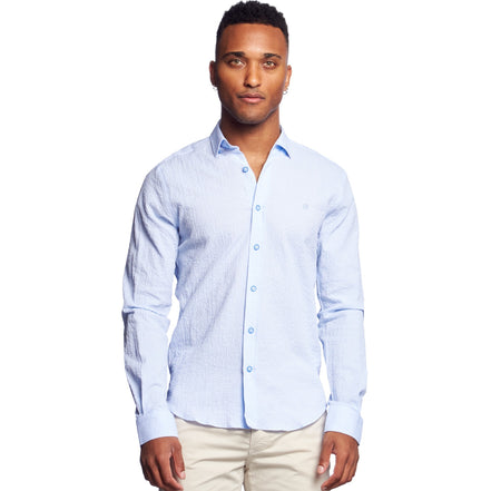 Seersucker Button Down Shirt - Blue Button Down Shirts Eight-X   