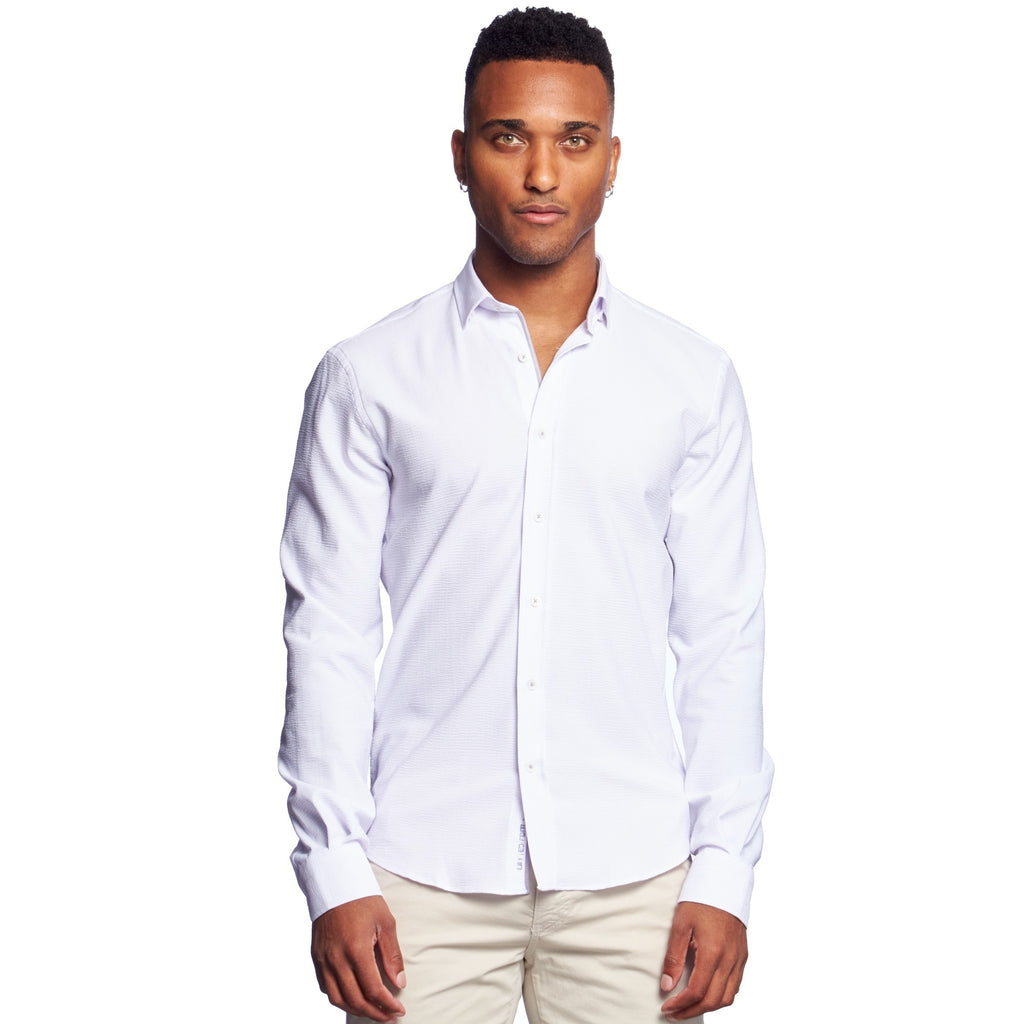 Piped Seersucker Button Down Shirt  Eight-X WHITE S 