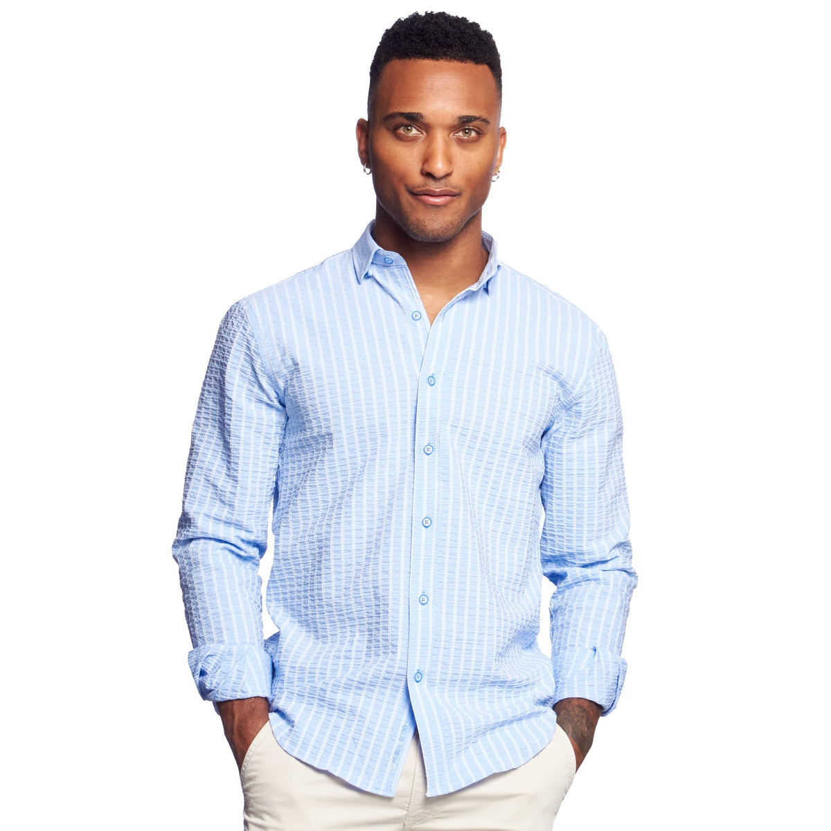 Regatta Seersucker Striped Button Down Shirt Button Down Shirts Eight-X   