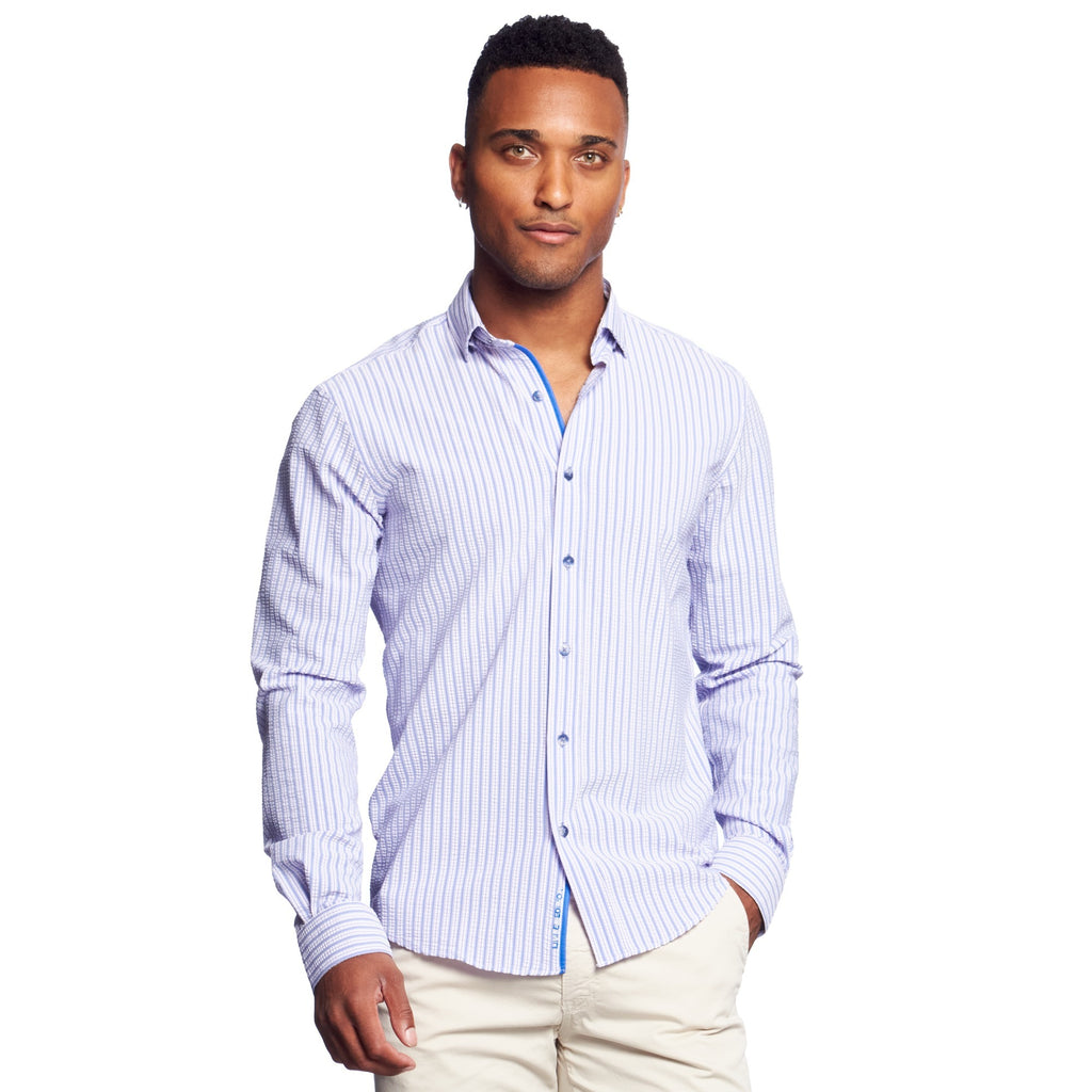 Extra Striped Seersucker Button Down Shirt  Eight-X BLUE S 