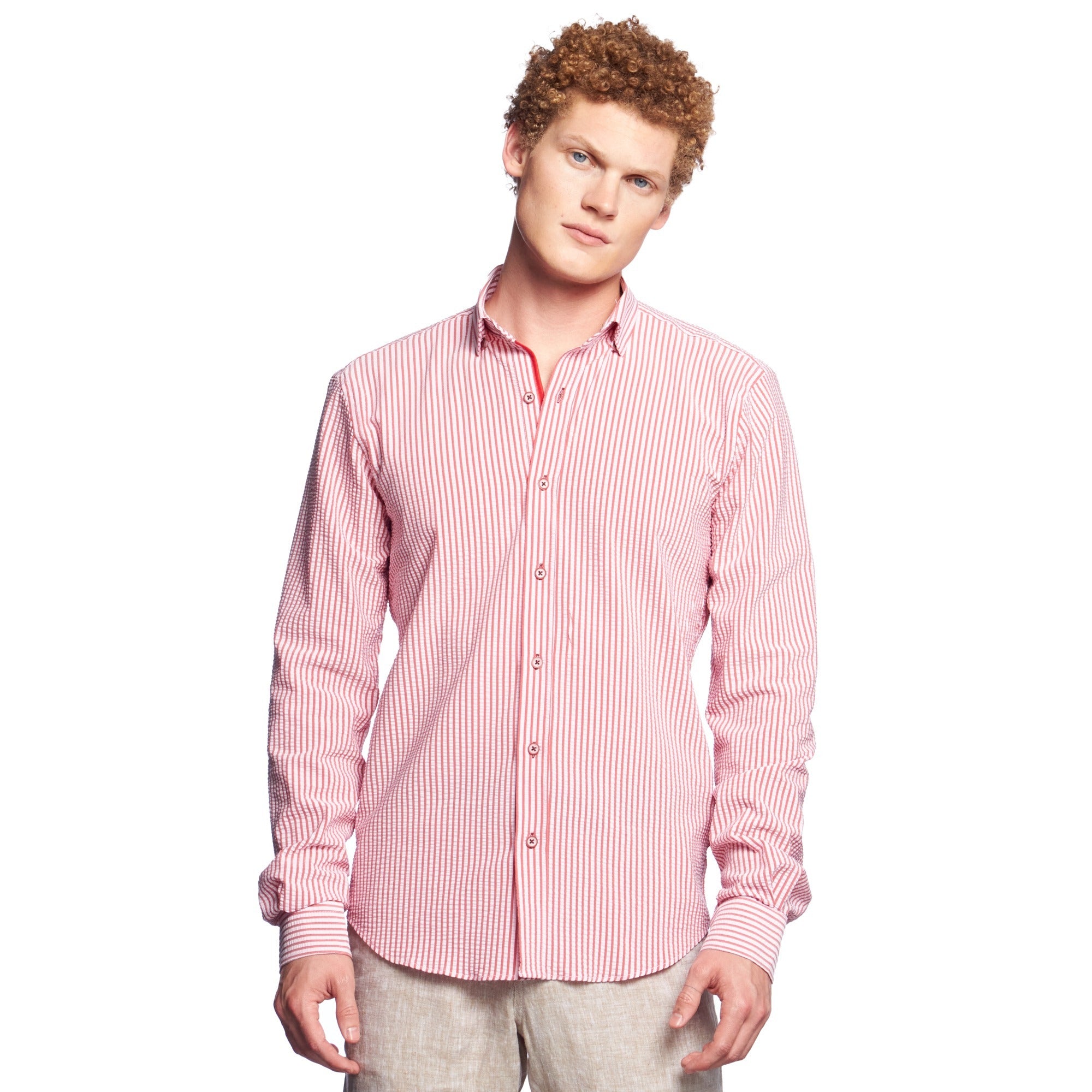 Striped Seersucker Button Down Shirt Button Down Shirts Eight-X RED S