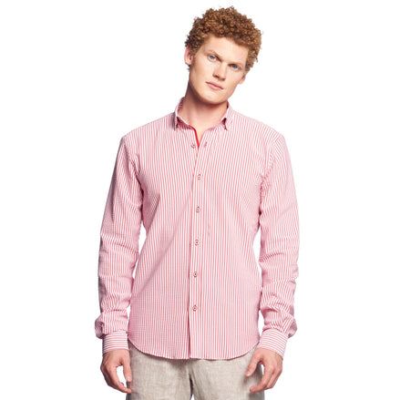 Striped Seersucker Button Down Shirt Button Down Shirts Eight-X RED S