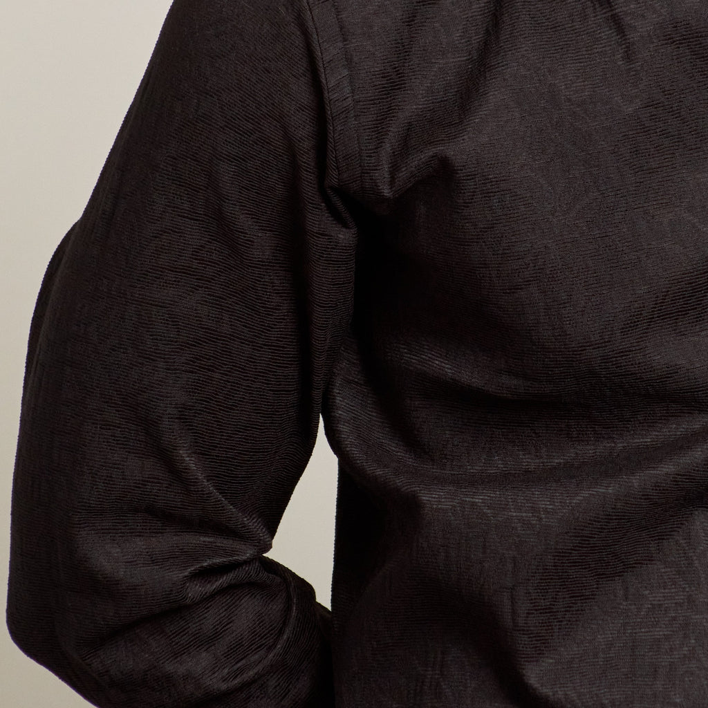 Floral Jacquard Slim Fit Button Down Shirt - Black  Eight-X   