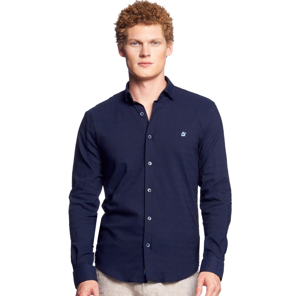 Zig-Zag Jacquard Button Down Shirt  Eight-X NAVY S 