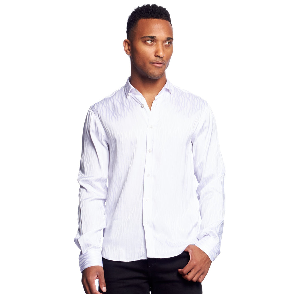 Hot Streak Jacquard Button Down Shirt - Silver  Eight-X WHITE S 