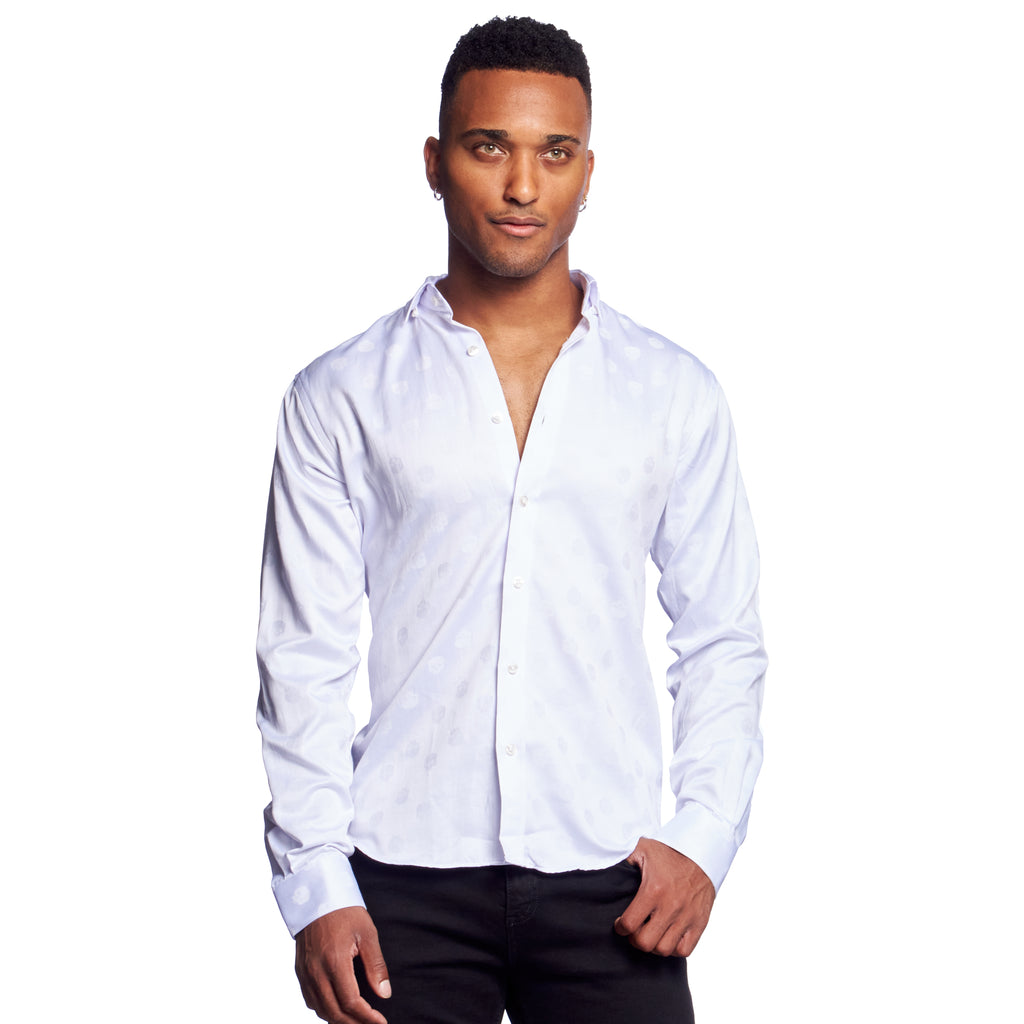 Skull Jacquard Button Down Shirt - White  Eight-X WHITE S 