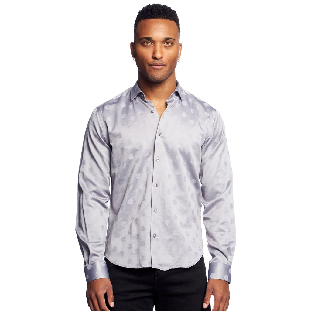 Skull Jacquard Button Down Shirt - Grey  Eight-X GREY S 