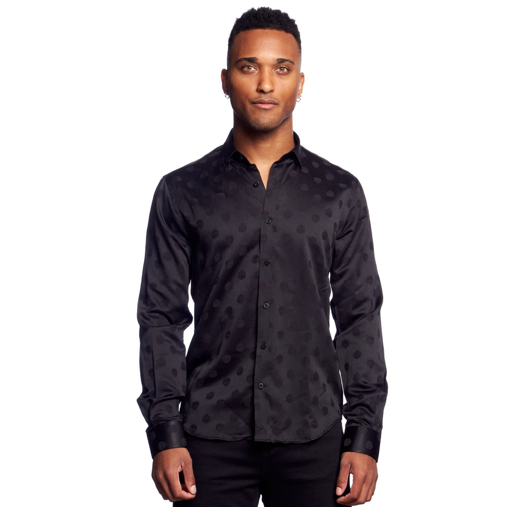 Skull Jacquard Button Down Shirt - Black  Eight-X BLACK S 