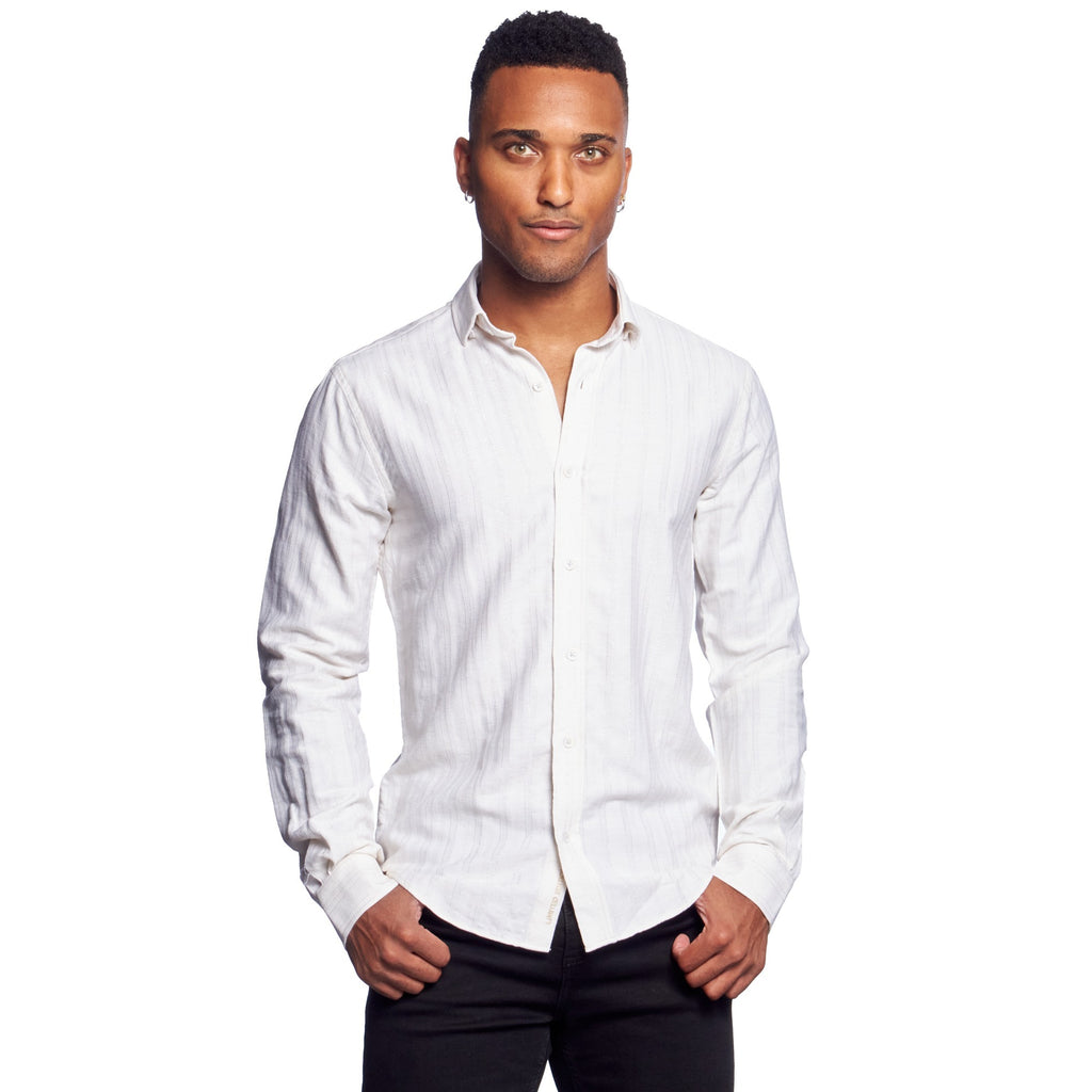 Royal Stitch Jacquard Button Down Shirt - Antique White  Eight-X WHITE S 