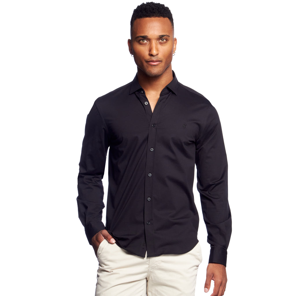 Solid Cotton Slim Fit Button Down Shirt - Black  Eight-X BLACK S 
