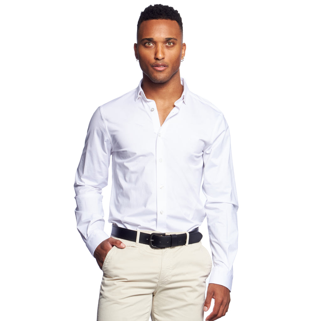 Solid Cotton Slim Fit Button Down Shirt - White  Eight-X WHITE S 