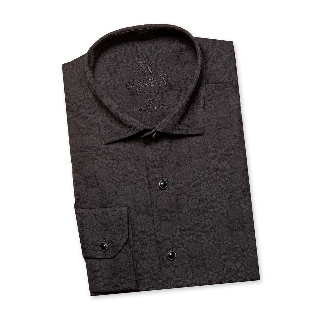 Floral Jacquard Special Edition Button Down Shirt - Black Long Sleeve Button Down Eight-X   