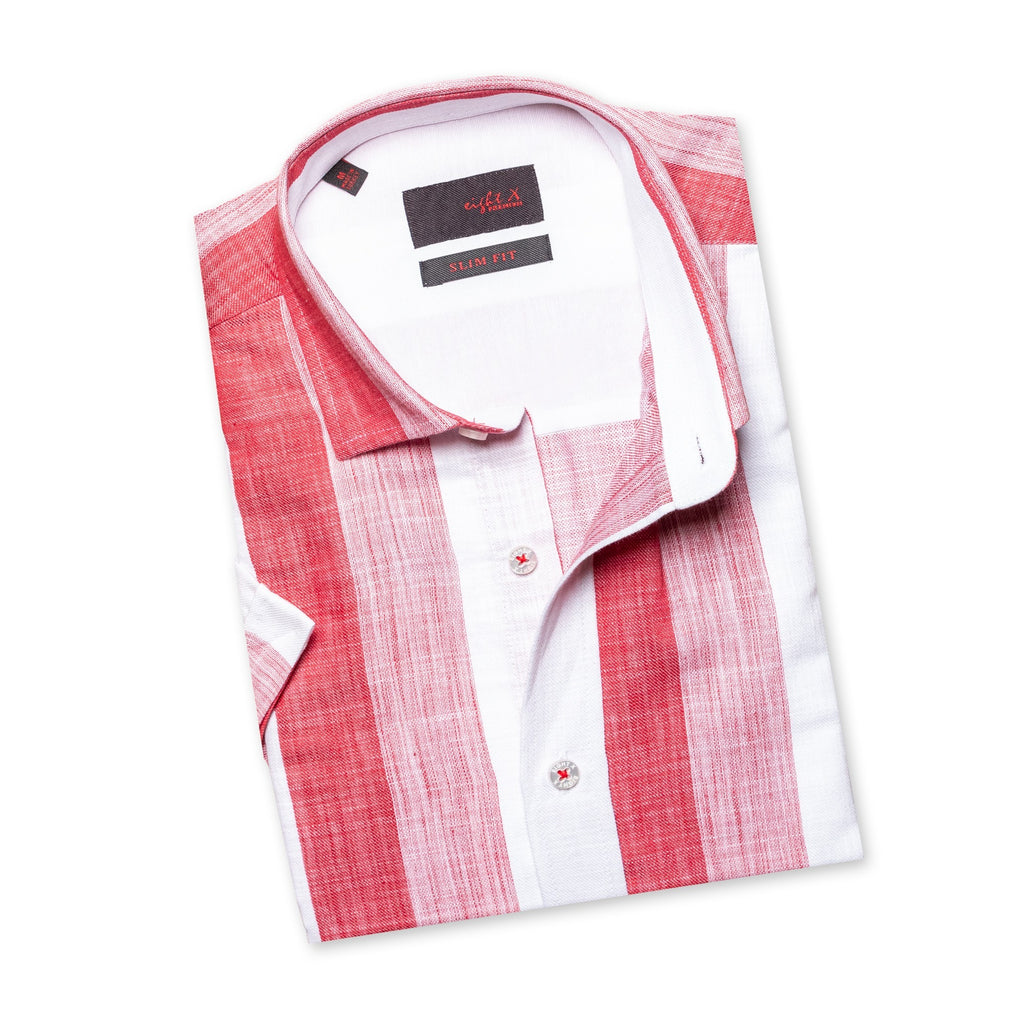 Naturally Striped Short Sleeve Button Down Shirt - Red Short Sleeve Button Down Eight-X   