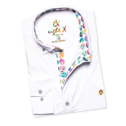 Solid Cotton Stretch Button Down Shirt w/ Global Trim Button Down Shirts Eight-X   
