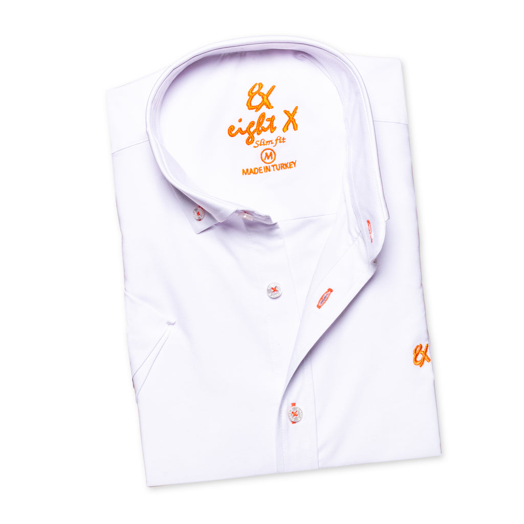 Bar Snack Stretch Short Sleeve Button Down Shirt - White Short Sleeve Button Down Eight-X   