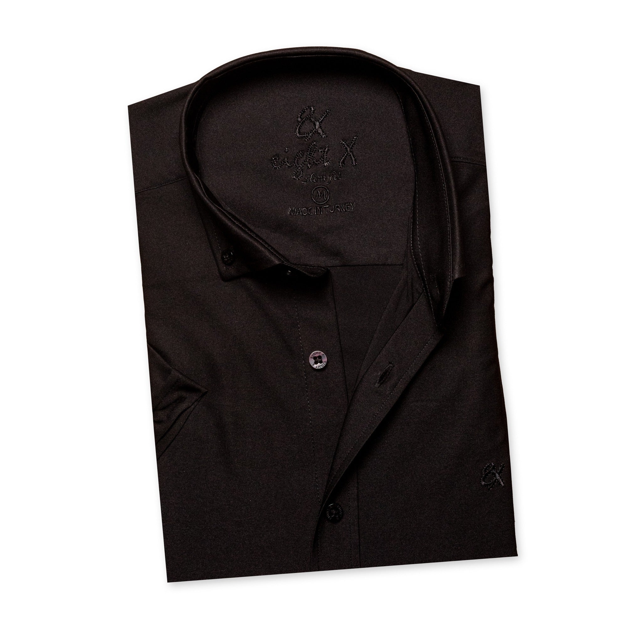 Bar Snack Stretch Short Sleeve Button Down Shirt - Black Short Sleeve Button Down Eight-X   