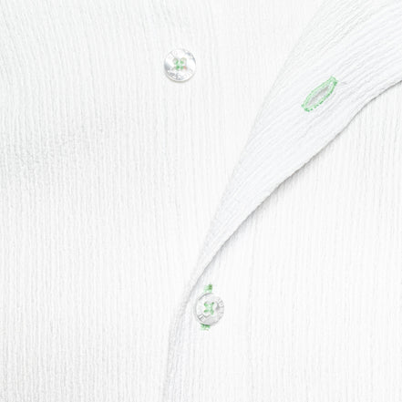 White Seersucker Short Sleeve Shirt With Green Button Stitching  Eight-X   