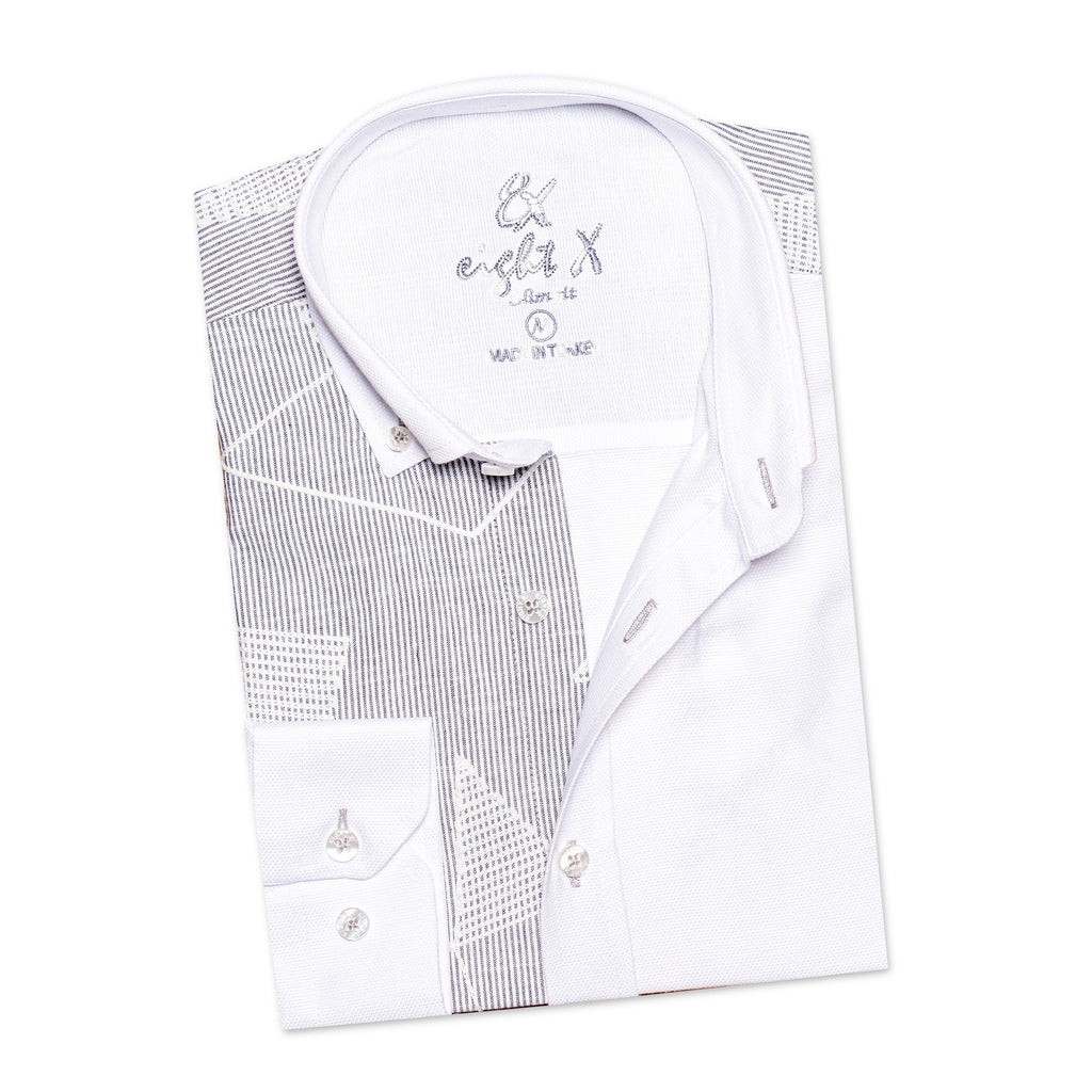 Contact Embroidered Button Down Shirt - White  Eight-X   