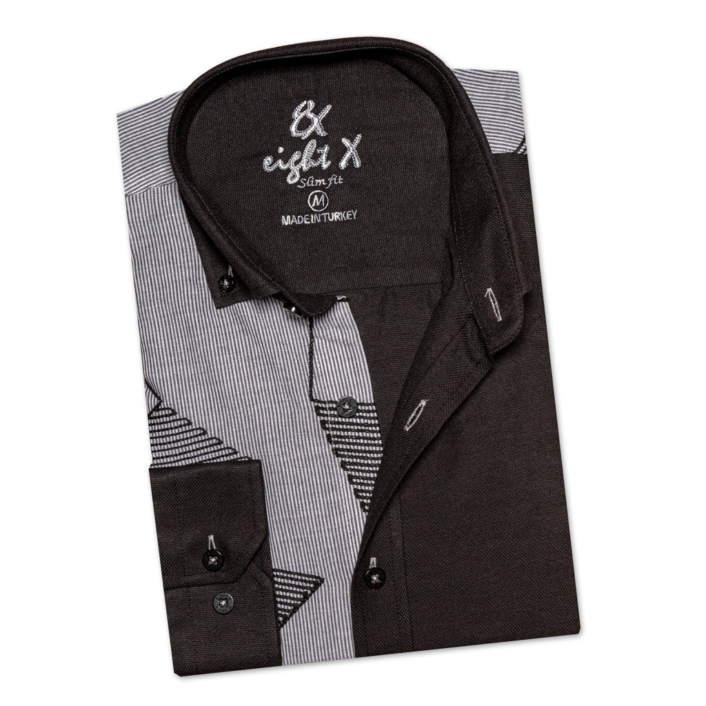 Contact Embroidered Button Down Shirt - Black  Eight-X   