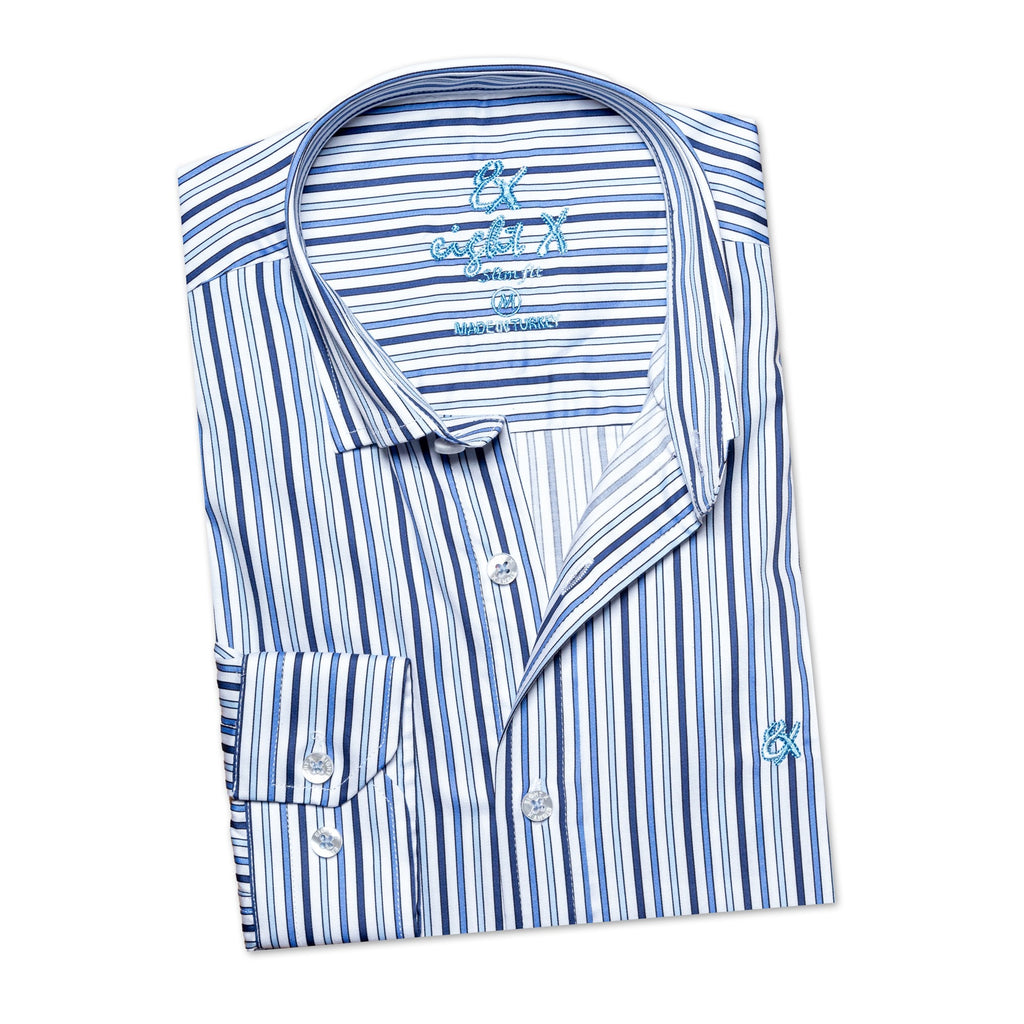 Shades of Blue Striped Cotton Button Down Shirt  Eight-X   