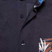 Navy Linen Short Sleeve Shirt With Botanical Print Short Sleeve Shirts Eight-X