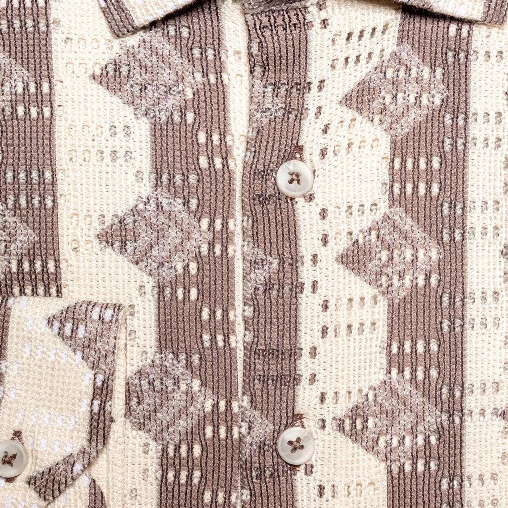 Rhombus + Stripe Crochet Button Down Shirt - Brown Button Down Shirts Eight-X   