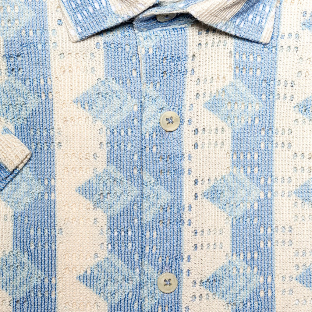 Rhombus + Stripe Crochet Short Sleeve Shirt - Blue  Eight-X   