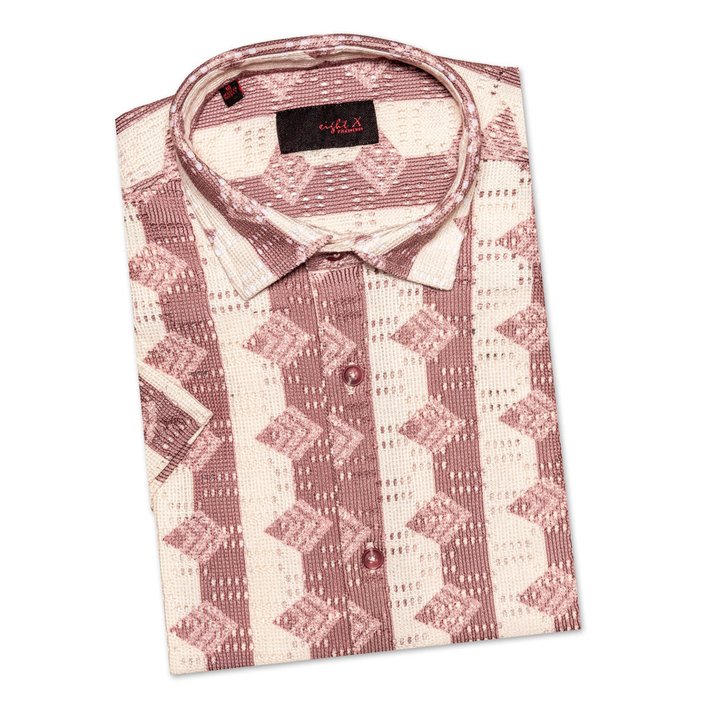 Rhombus + Stripe Crochet Short Sleeve Shirt - Clay Short Sleeve Shirts Eight-X   