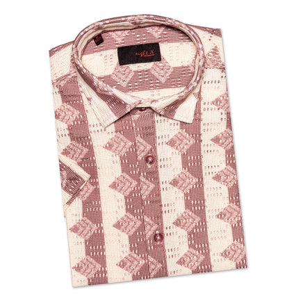 Rhombus + Stripe Crochet Short Sleeve Shirt - Clay Short Sleeve Shirts Eight-X   