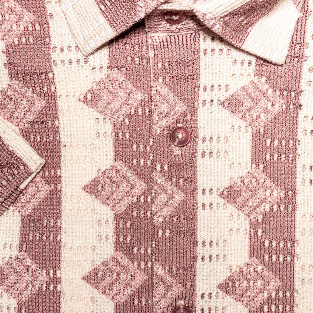 Rhombus + Stripe Crochet Short Sleeve Shirt - Clay Short Sleeve Shirts Eight-X   