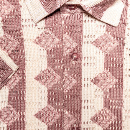 Rhombus + Stripe Crochet Short Sleeve Shirt - Clay Short Sleeve Shirts Eight-X   