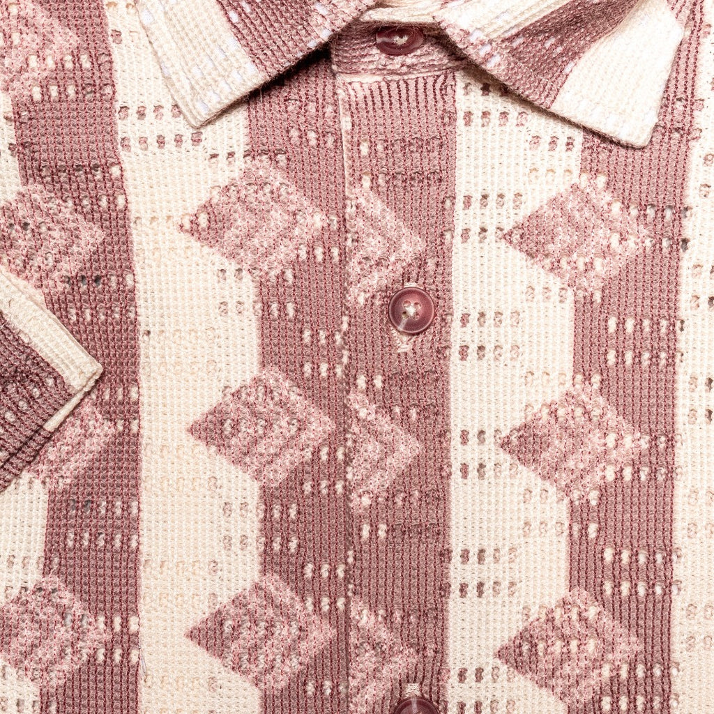 Rhombus + Stripe Crochet Short Sleeve Shirt - Clay Short Sleeve Shirts Eight-X   