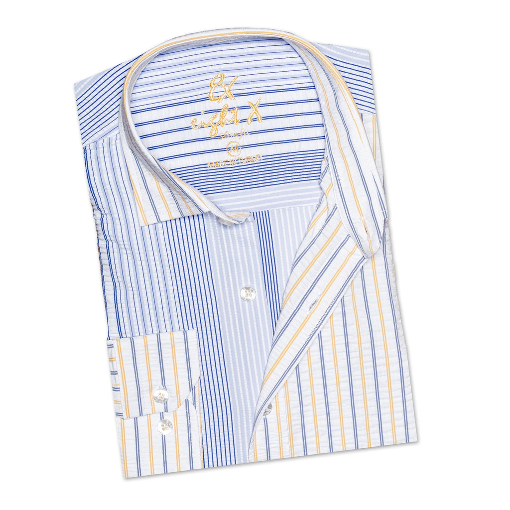 Multi Striped Seersucker Button Down Shirt - Sunrise Sets Eight-X   