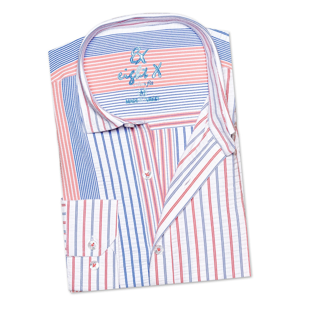 Multi Striped Seersucker Button Down Shirt - Dusk  Eight-X   