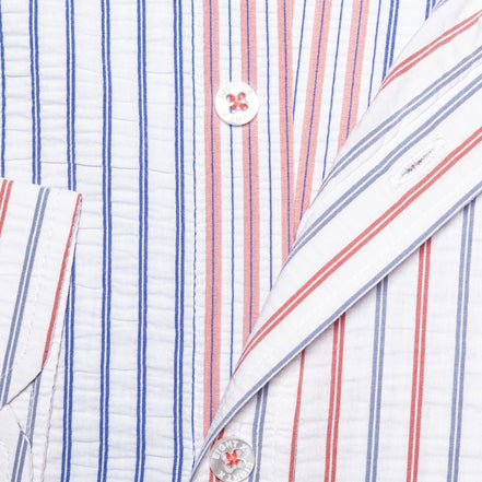 Multi Striped Seersucker Button Down Shirt - Dusk Sets Eight-X