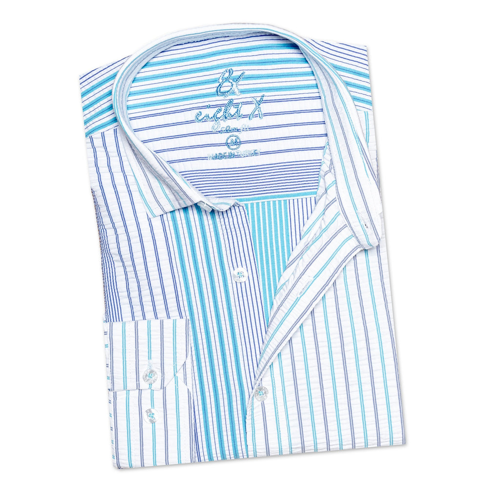 Multi Striped Seersucker Button Down Shirt - Ice  Eight-X   