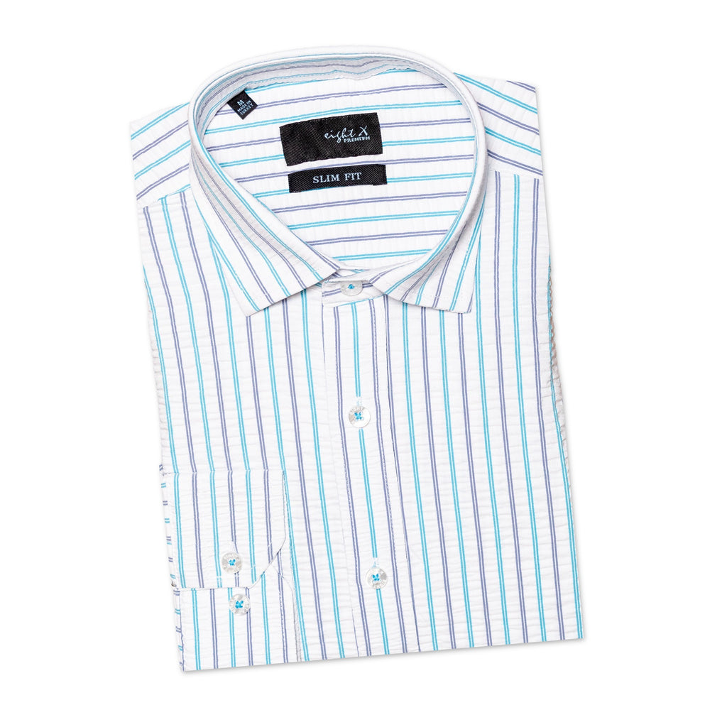 Striped Seersucker Button Down Shirt - Ice  Eight-X   