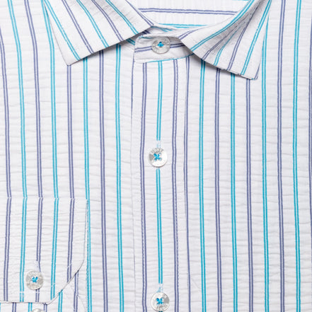 Striped Seersucker Button Down Shirt - Ice  Eight-X   