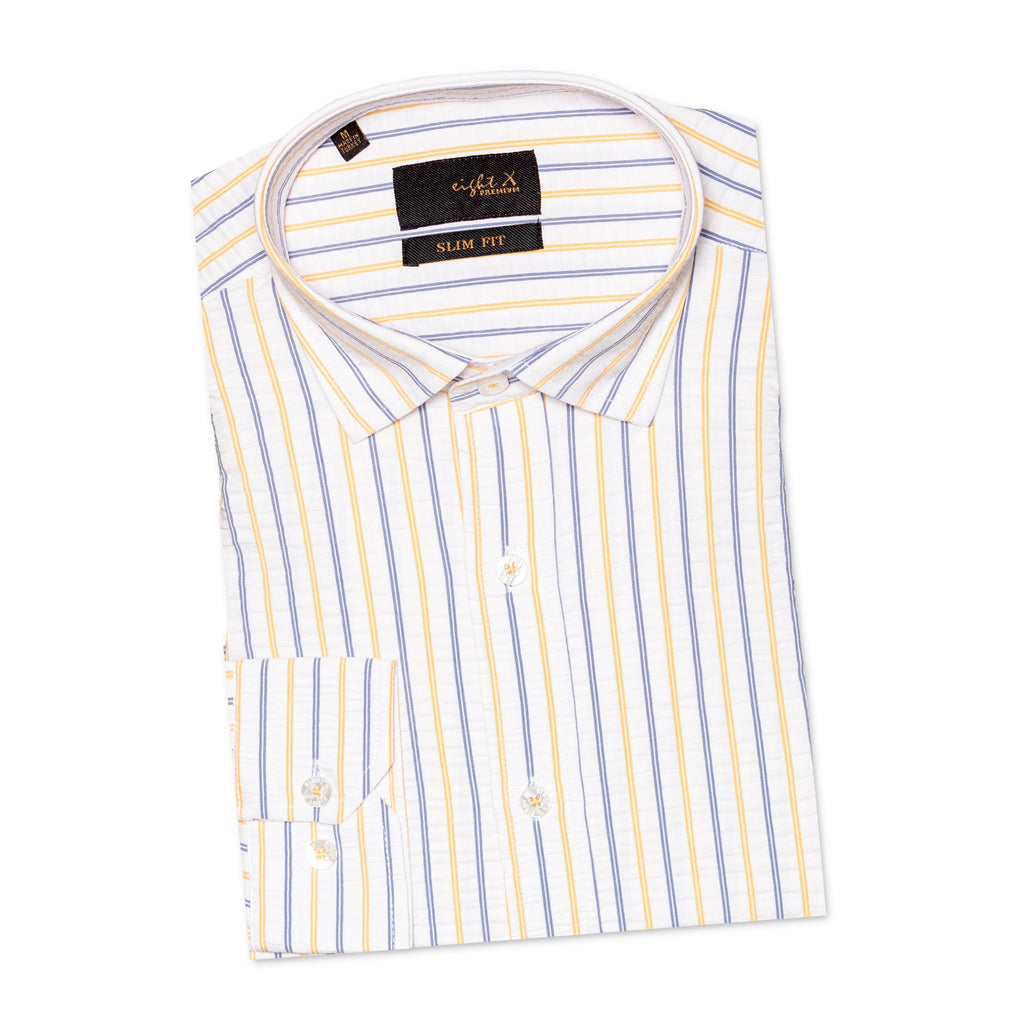Striped Seersucker Button Down Shirt - Sunrise  Eight-X   