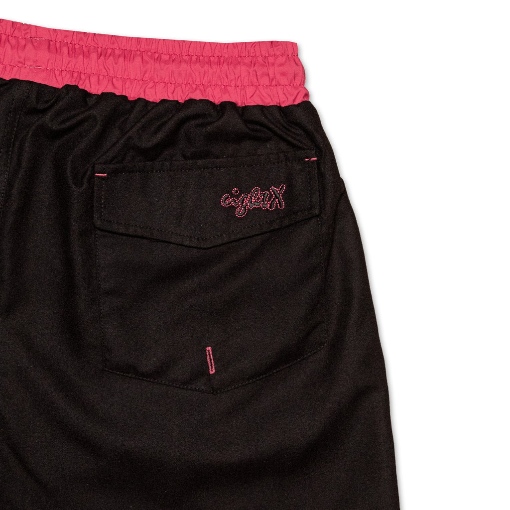 Men's Vintage Cut Black Swim Trunks With Magenta Trim  Eight-X   